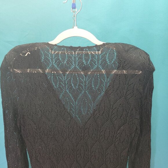 Magaschoni Black Lattice Knit V-Neck Long-Sleeve Sweater Top Womens Size M - Picture 10 of 11